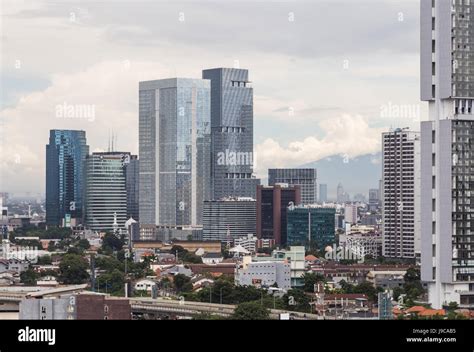 Aerial View Of Jakarta Cityscape In Indonesia Capital City Stock Photo