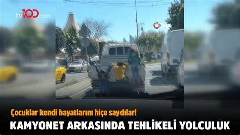 Kamyonet arkasına takılan çocukların akıl almaz yolculuğu görenleri