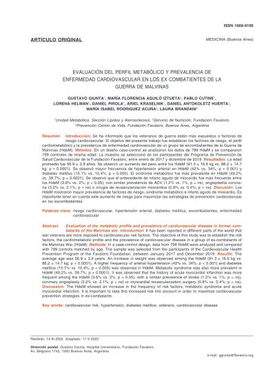 EVALUACIÓN DEL PERFIL METABÓLICO Y PREVALENCIA DE ENFERMEDAD