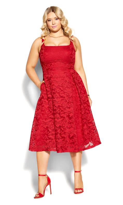 Womens Plus Size Jackie O Red Lace A Line Dress