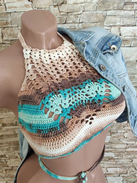 Crochet Halter Top Colorful Boho Chic Women Clothing Gypsy Etsy