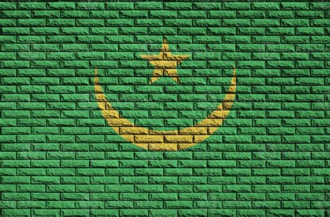 La Bandera De Mauritania Est Pintada En Una Vieja Pared De Ladrillos