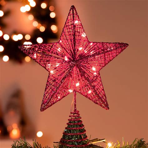 Joiedomi Christmas Tree Toppers Battery Operated Glitter Red Star Tree