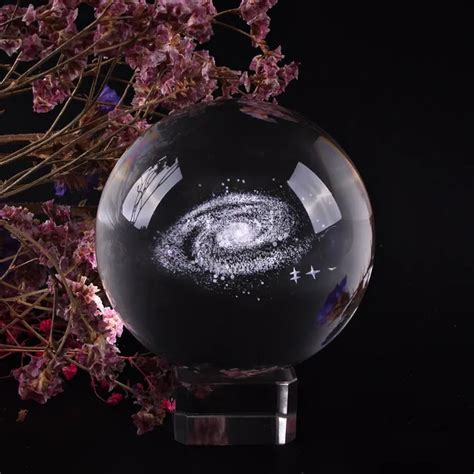 80mm Glass Ball 3d Laser Engraved Galaxy Crystal Ball Feng Shui Globe Home Decoration