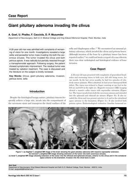 Pdf Case Report Giant Pituitary Adenoma Invading The Clivus