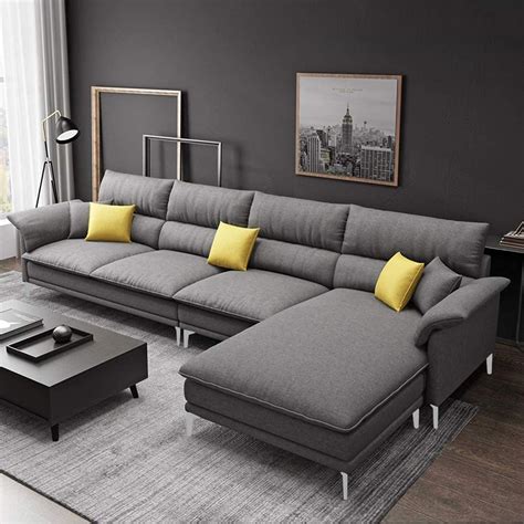 Sunuzu Ronssy 5 Seater Fabric RHS L Shape Sofa Set Dark Grey Amazon