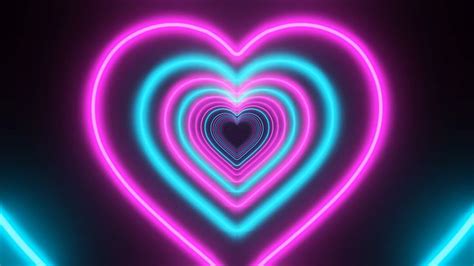 Neon Lights Love Heart Fast Tunnel Moving Romantic Background Loop