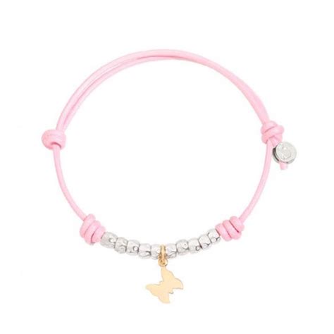 Bracciale Dodo Farfalla Oro Rosa Granelli Argento Cordino Rosa