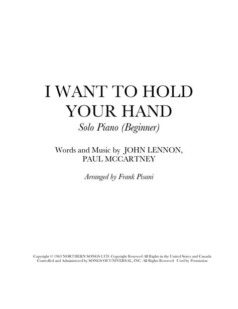 I Want To Hold Your Hand Arr Frank Pisani Sheet Music The Beatles