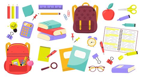 Big Set Of School Supplies Childrens Subjects Back To School Vector