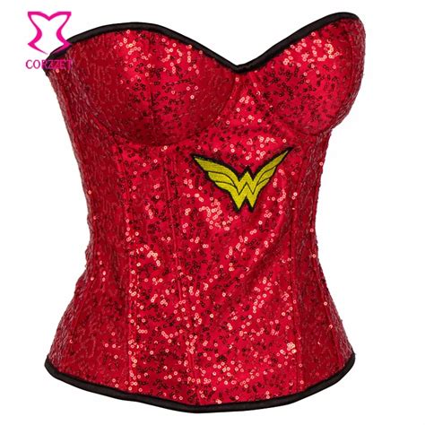 Blue Sequin Superwoman Cosplay Overbust Corset Bustier Top Corselet