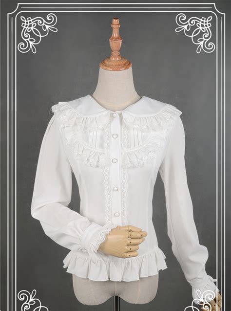 White Lace Lapel Chiffon Long Sleeved Lolita Blouse