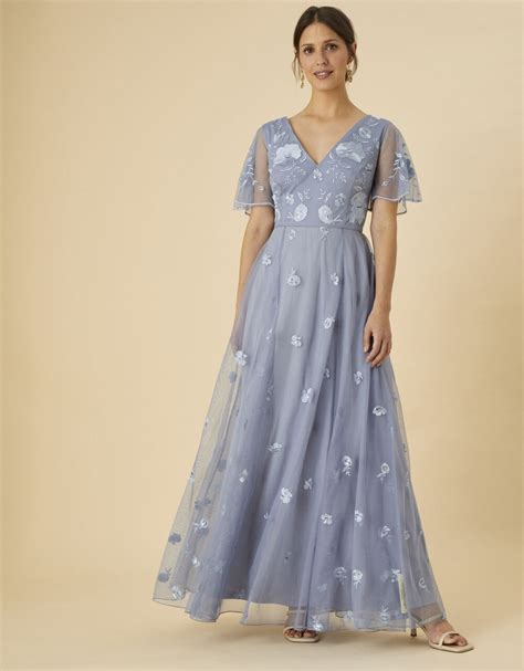 Bree Embroidered Maxi Dress In Recycled Polyester Blue Evening Dresses Monsoon Global