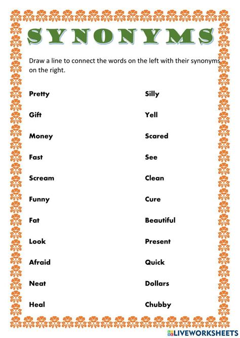 Synonyms Worksheet For 3rd Grade Live Worksheets Worksheets Library