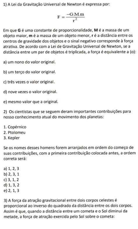 Lei Da Gravitação Universal Exercicios - Lei Da Gravitação Universal Exercícios - RETOEDU