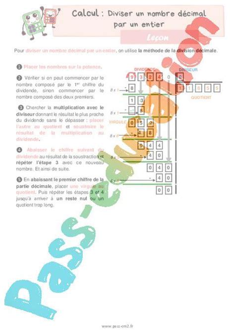 Diviser un nombre décimal par un entier Leçon de calcul pour le cm2