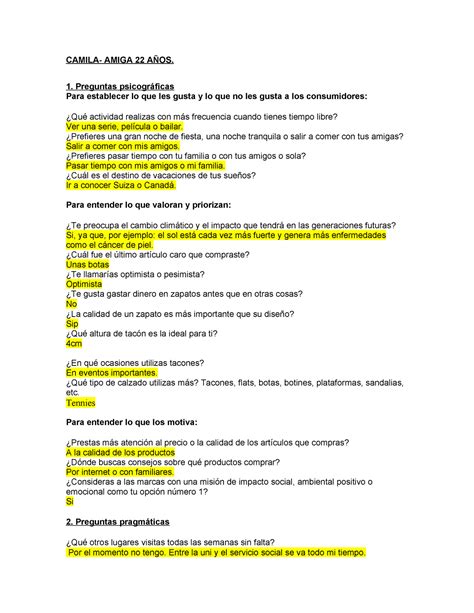 REXI Encuesta CAMILA AMIGA 22 AÑOS 1 Preguntas psicográficas Para