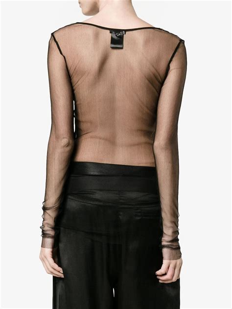 Ann Demeulemeester Silk Sheer Long Sleeve Top In Black Lyst