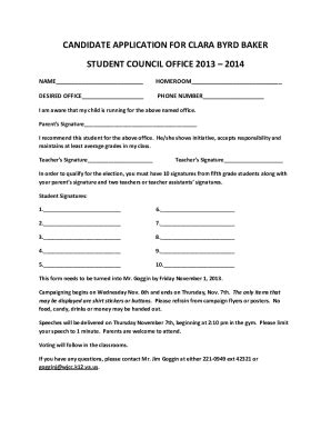 Fillable Online Candidate Application For Clara Byrd Baker Student