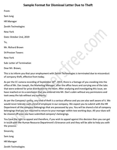 Letter Of Dismissal To Employee Template Dismissal Letter Em