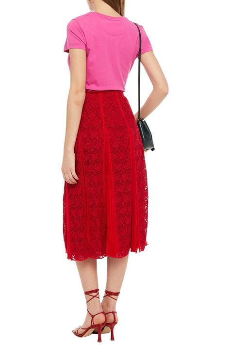 Valentino Garavani Pleated Silk Chiffon And Guipure Lace Midi Skirt