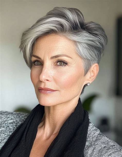 Easy Wash And Wear Haircuts For Women Sleek Silver Pixie With