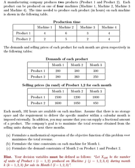 Solved A Manufacturing Company Produces Two Products Chegg