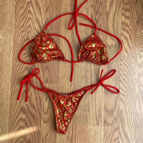 Swim Made In Usa Nwot Red And Gold Metallic Bikini Poshmark