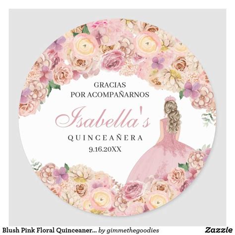 Blush Pink Floral Quinceanera Classic Round Sticke Classic Round