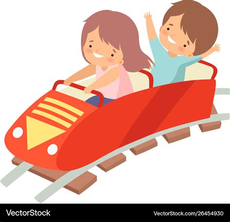 Cute Boy And Girl Riding On Roller Coaster Car Vector Image