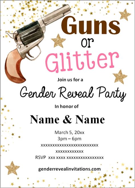 Guns or Glitter Gender Reveal Invitations Gender Reveal Invitations