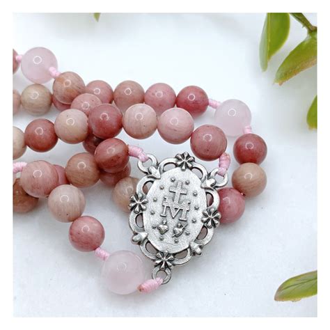 Lady Of Miraculous Rosary With Rhodochrosite Pink Rose Quartz