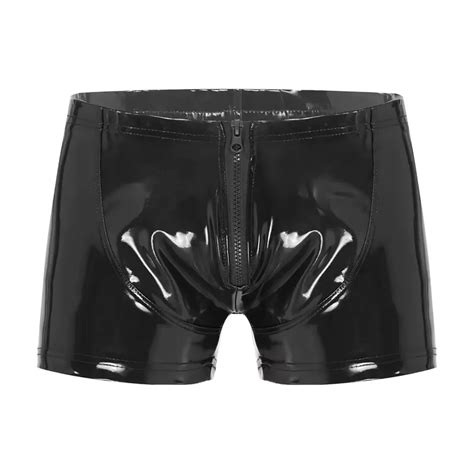 Plus Size Mens Sexy Open Crotch Leather Short Pants For Sex Shiny Latex