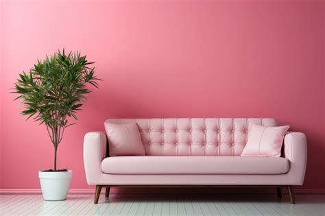 Premium Photo | Leather sofa against pink wall minimalist home interior ...