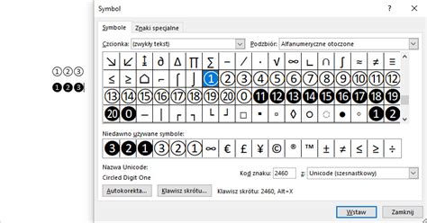 Word Symbole I Znaki Specjalne