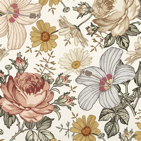 Vintage Floral Wallpaper Self Adhesive Fabric Mural Etsy