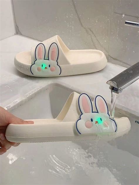 Preppy Slides For Women Cartoon Rabbit Design Single Band Indoor