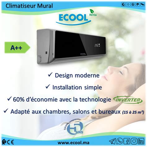 Climatiseur Mural Ecool Inverter Miroir 9000 BTU TECH PRO SERVICES