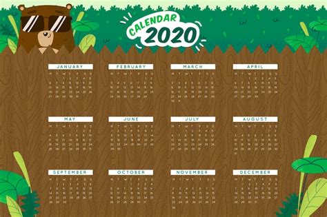 Free Vector Cute 2020 Calendar Template