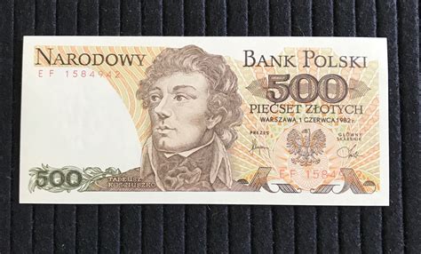 Banknot 500 złoty 1982 seria EF UNC Żołynia Licytacja na Allegro