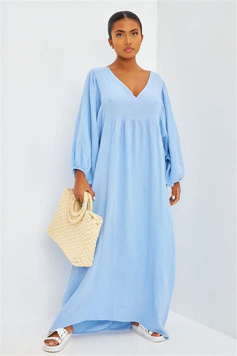 Robe Longue Ample En Gaze De Coton Bleue Brentiny Paris