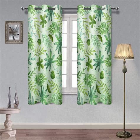 Ahbewin Green Leaf Watercolor Curtains Botanical Leaves Curtain Plant Branch Art