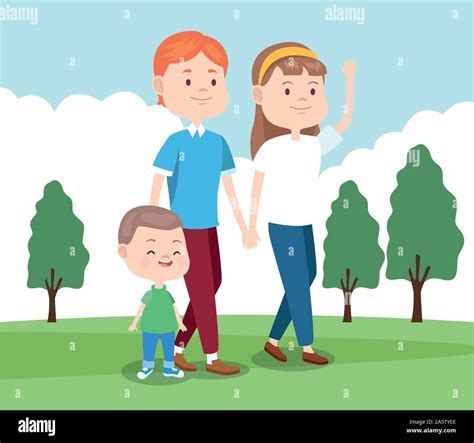 Cartoon Familia Feliz A Caminar En El Parque Imagen Vector De Stock Alamy