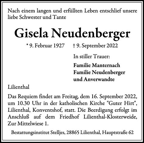 Traueranzeigen Von Gisela Neudenberger Trauer Gedenken