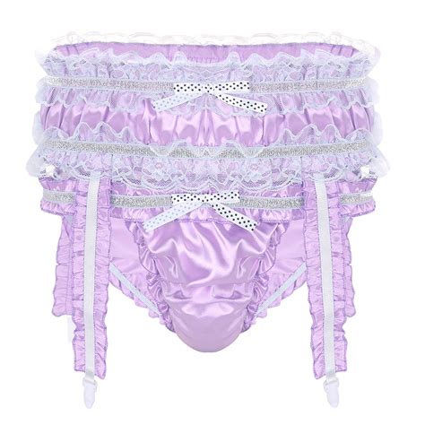 Buy Mens Lingerie Soft Shiny Satin Ruffled Frilly Low Rise Sissy Bikini