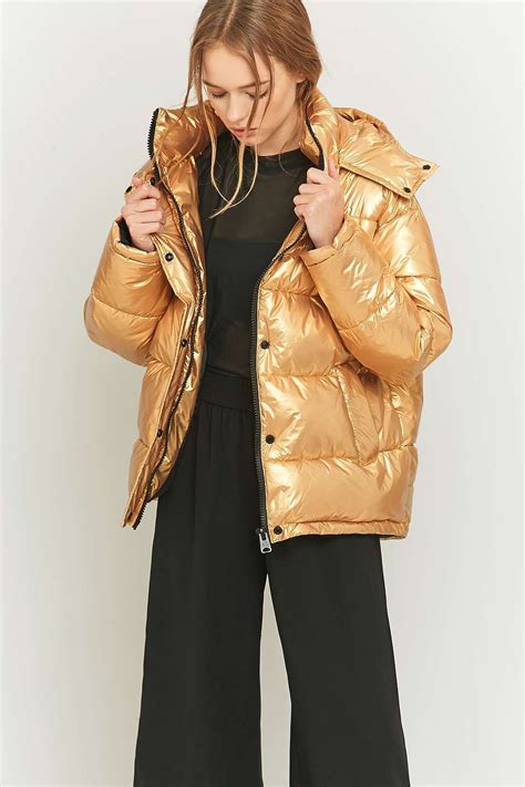 Light Before Dark Metallic Gold Puffer Jacket Metallic Jacket