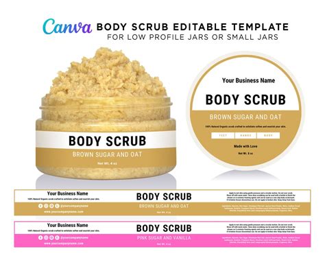 Editable Body Scrub Label For Low Profile Jars Sugar Scrub Label Design Foot Scrub Label Hand