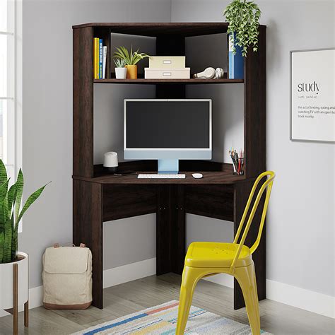 Sauder Beginnings Corner Computer Desk W Hutch Shelf Cinnamon Cherry