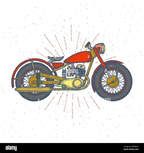 Hand Drawn Vintage Motorcycle Vector Logo Design Template Bikeshop Or