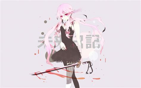 blood dress gasai yuno katana long hair mirai nikki pink eyes pink hair ...